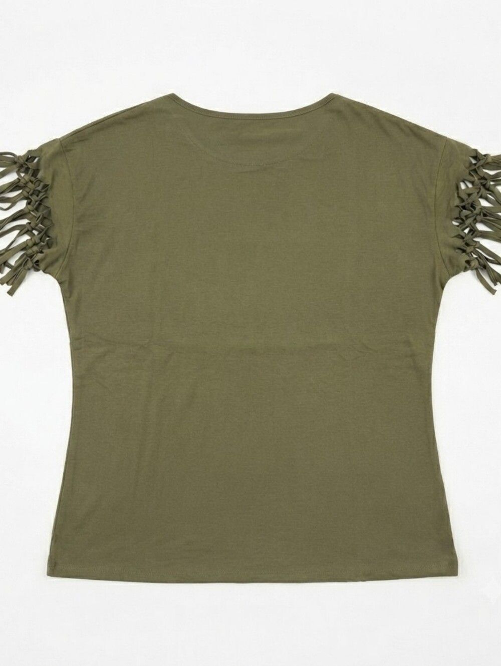 Olive Green Fringe Detail Boho T-Shirt Tee Top XXL NWOT - Picture 3 of 5